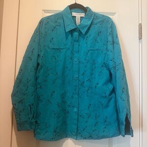 Sag Harbor Women’s 16 Long Sleeve Collar Button Down Texture Shirt Jacket Aqua